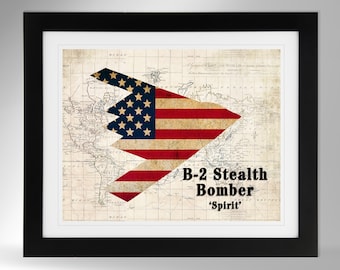 Arte mural del B-2 Spirit de Northrop Grumman - Impresión de mapa/bandera - 2 opciones, bombardero furtivo B-2, Fuerza Aérea de EE. UU. (n.° 211), sin marco