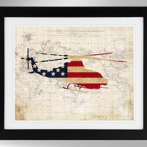 Bell AH-1Z Viper Attack Helicopter Map/Flag Print Wall Art (4 Options), AH1Z, Zulu Cobra, USMC (#773), Not Framed