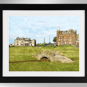 St. Andrews Golf Club Wall Art - Soft Pencil Sketch Effect Print (2 Options), Swilcan Bridge, British Open Wall Art, (#394), Not Framed