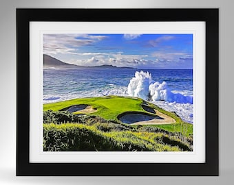 Pebble Beach Golf Links Wall Art - 7th Hole Impressionism Painting-Effect Print Scene 1 (2 Options), US Open Art, (#281), Not Framed