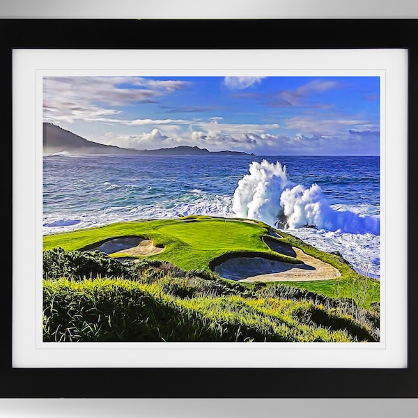 Pebble Beach Golf Links Wall Art - 7th Hole Impressionism Painting-Effect Print Scene 1 (2 Options), US Open Art, (#281), Not Framed