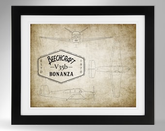 Impresión del avión Beechcraft Bonanza V35B con etiqueta - Múltiples opciones (#556), regalo para piloto privado, sin marco