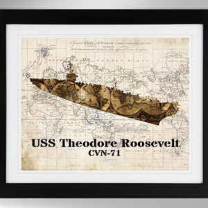 USS Theodore Roosevelt Flugzeugträger Karte Wand Kunst (2 Optionen), US Navy, CVN-71, Nimitz Klasse (#461), Ungerahmt