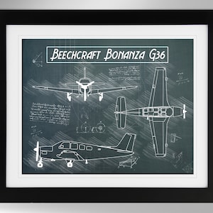 Beechcraft Bonanza G36 Airplane Sketch Print - Multiple Options (#645), Beechcraft Bonanza, Da Vinci Sketch, Not Framed, Not Framed