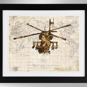 Boeing AH-64 Attack Helicopter Wall Art Map Print (2 Options), US Army, Apache Longbow, AH64 Apache (#307), Not Framed