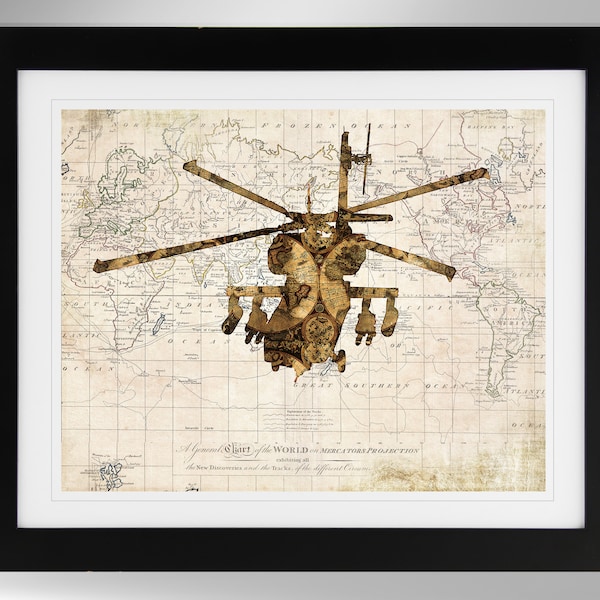 Boeing AH-64 Attack Helicopter Wall Art Map Print (2 Options), US Army, Apache Longbow, AH64 Apache (#307), Not Framed