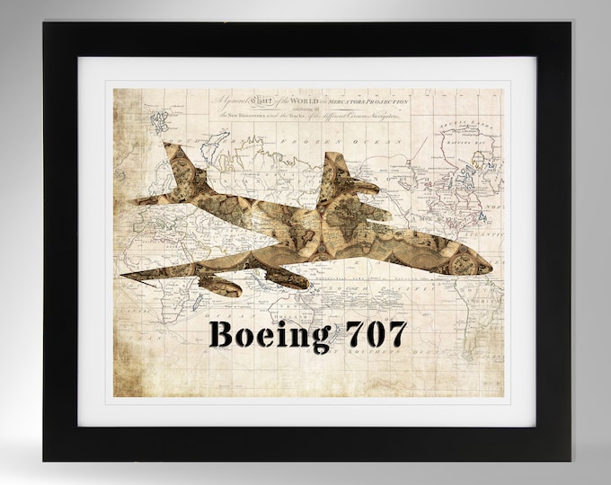 Boeing 707 Wall Art Map Print (2 Options), Commercial Airliner, 707-320 ...