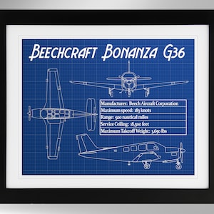 Beechcraft Bonanza Model 36 Airplane Specifications Print - Multiple Options (#528), Private Pilot Gift, Not Framed
