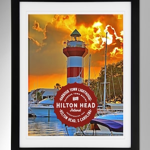 Art mural de l'île de Hilton Head - Phare de Harbour Town, impression effet impressionnisme, impression de Hilton Head, cadeaux de plage (n° 294), non encadré