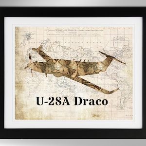 Pilatus U-28A Draco Wandkunst - Karte / Flagge Silhouette Druck - mehrere Optionen, U-28, U28, US Luftwaffe (#635), nicht gerahmt
