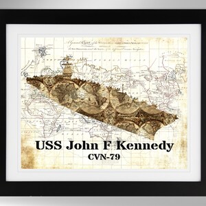 USS John F. Kennedy Aircraft Carrier Wall Art Map Print (2 Options), US Navy, CVN-79, Gerald R. Ford Class (#446), Not Framed
