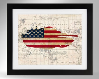 General Dynamics M1A1 Abrams Tank Art Map/Flag Print (4 Options), M1 Abrams, M1A2 Abrams, US Army, USMC, The Beast (#441), Not Framed