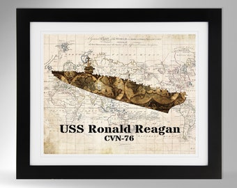 USS Ronald Reagan Aircraft Carrier Map Print Wall Art (2 Options), US Navy, CVN-76, Nimitz Class (#469), Not Framed