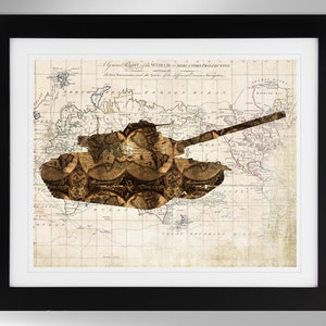 Impresión artística del mapa del tanque de batalla principal Chrysler M60 Patton (4 opciones), M60A1, M60A2, M60A3, Ejército de EE. UU., USMC, El Cerdo (#442), sin marco