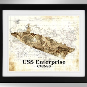 USS Enterprise Aircraft Carrier Wall Art Map Print (2 Options), US Navy, CVN-80, Gerald R. Ford Class (#447), Not Framed