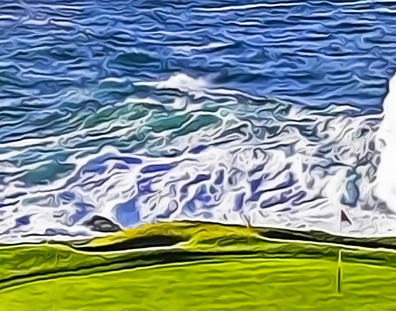 ブルーム　ペブルビーチ　絵画 ペブルビーチ ゴルフリンクス - 7番ホール 印象派 絵画効果