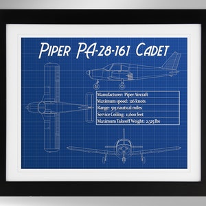 Piper PA-28-161 Cadet Airplane Specifications Print - Multiple Options (#531), Private Pilot Gift, PA-28, Not Framed