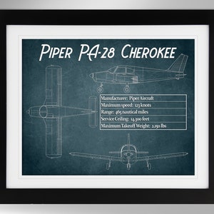 Piper PA-28 Cherokee Airplane Specifications Print - Multiple Options (#530), Civil Aviation Print Art, Private Pilot Gift, Not Framed