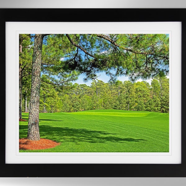 Augusta National Golf Club Wall Art - 14th Hole Impressionism Painting-Effect Print (3 Options), Chinese Fir, (#805), Not Framed