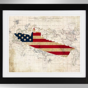 USS Cowpens Light Aircraft Carrier Map and Flag Silhouette Print Poster