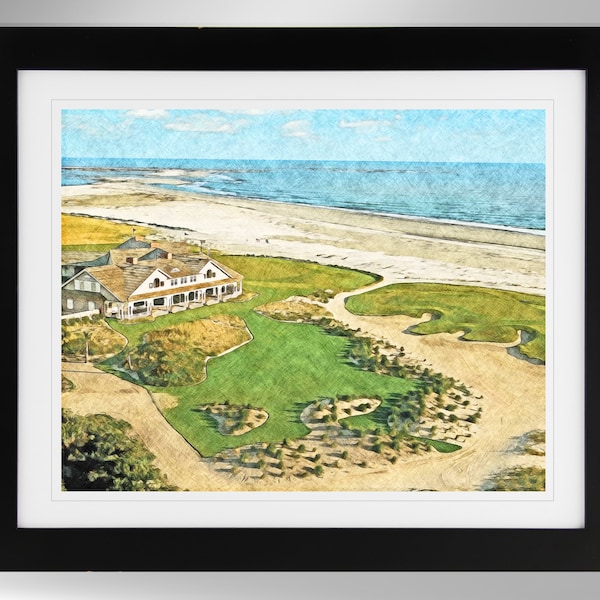Kiawah Island Golf Resort Pencil Sketch Effect Print Art (2 Options), The Ocean Course, (#399), Not Framed