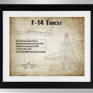 Grumman F-14A Tomcat with Specifications - 2 Print Options (#87), F-14A, F-14 Fighter Jet, US Navy, Not Framed