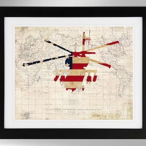 Boeing AH-64 Attack Helicopter Wall Art Map/Flag Print (2 Options), US Army, Apache Longbow, AH64 Apache (#315), Not Framed