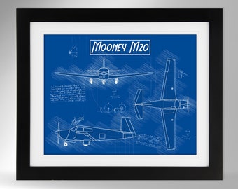 Mooney M20 Airplane Sketch-Effect Print - Multiple Options (#651), Private Pilot Gift, M20J, Not Framed