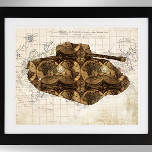 Impressão de mapa artístico do tanque médio M4 Sherman (6 opções), M4A1, M4A2, M4A3, The Burning Grave, Ronsons, Tommy Cooker (nº 444), sem moldura