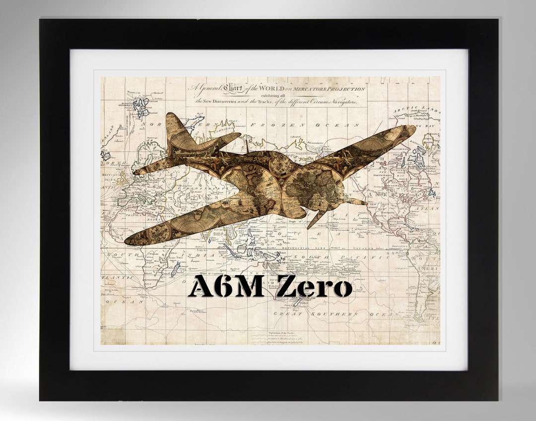 Japanese WWII Fighter Mitsubishi A6M Zero Wall Art - Map Print - 2 ...
