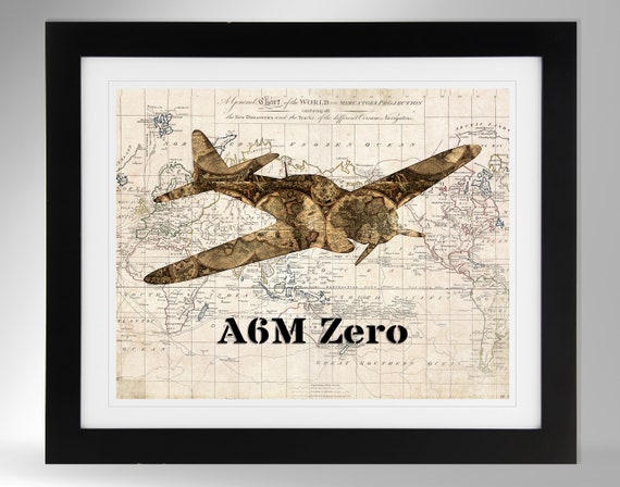 Japanese WWII Fighter Mitsubishi A6M Zero Wall Art Map Print | Etsy