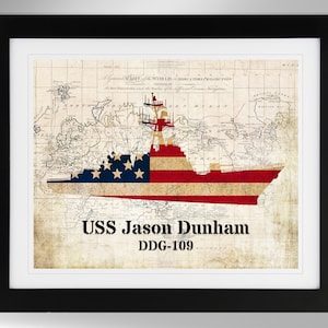 USS Jason Dunham Guided Missile Destroyer Silhouette Print Wall Art (6 Options), Arleigh Burke Class, DDG-109, US Navy, (#793), Not Framed