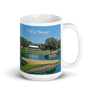 Coffee Mug TPC at Sawgrass 17th Hole Impressionism Painting-Effect Labeled with Course Name and Hole Specs 15 Fluid ounces