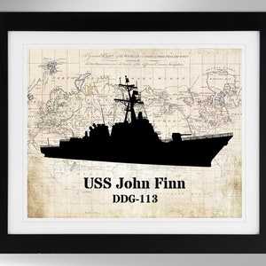 USS John Finn Guided Missile Destroyer Silhouette Print Wall Art (6 Options), Arleigh Burke Class, DDG-113, (#799), Not Framed