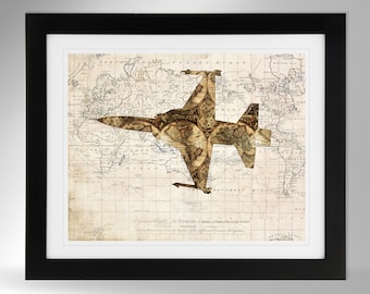 Northrop F-5 Tiger Wall Art Map Print (2 Options), US Navy, F-5 Tiger II, F-5 Freedom Fighter, F5 (#259), Not Framed, Not Framed