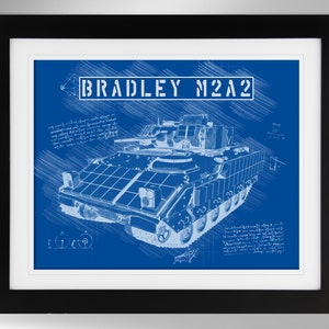 M2A2 Bradley Fighting Vehicle Sketch-Effect Print Art (3 Options), US Army, Mae West, Da Vinci-Effect, (#673) Not Framed