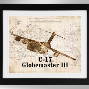 C-17 Globemasterm III Wall Art - Map Print - 2 Options, McDonnell Douglas, Boeing, US Air Force, USAF (#214), Not Framed