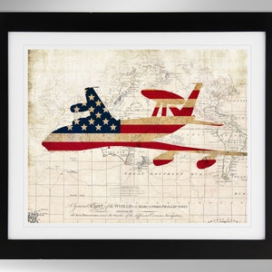 E-3 Sentry Wall Art - Map/Flag Print - 2 Options, AWACS, Boeing, US Air Force, USAF (#217), Not Framed