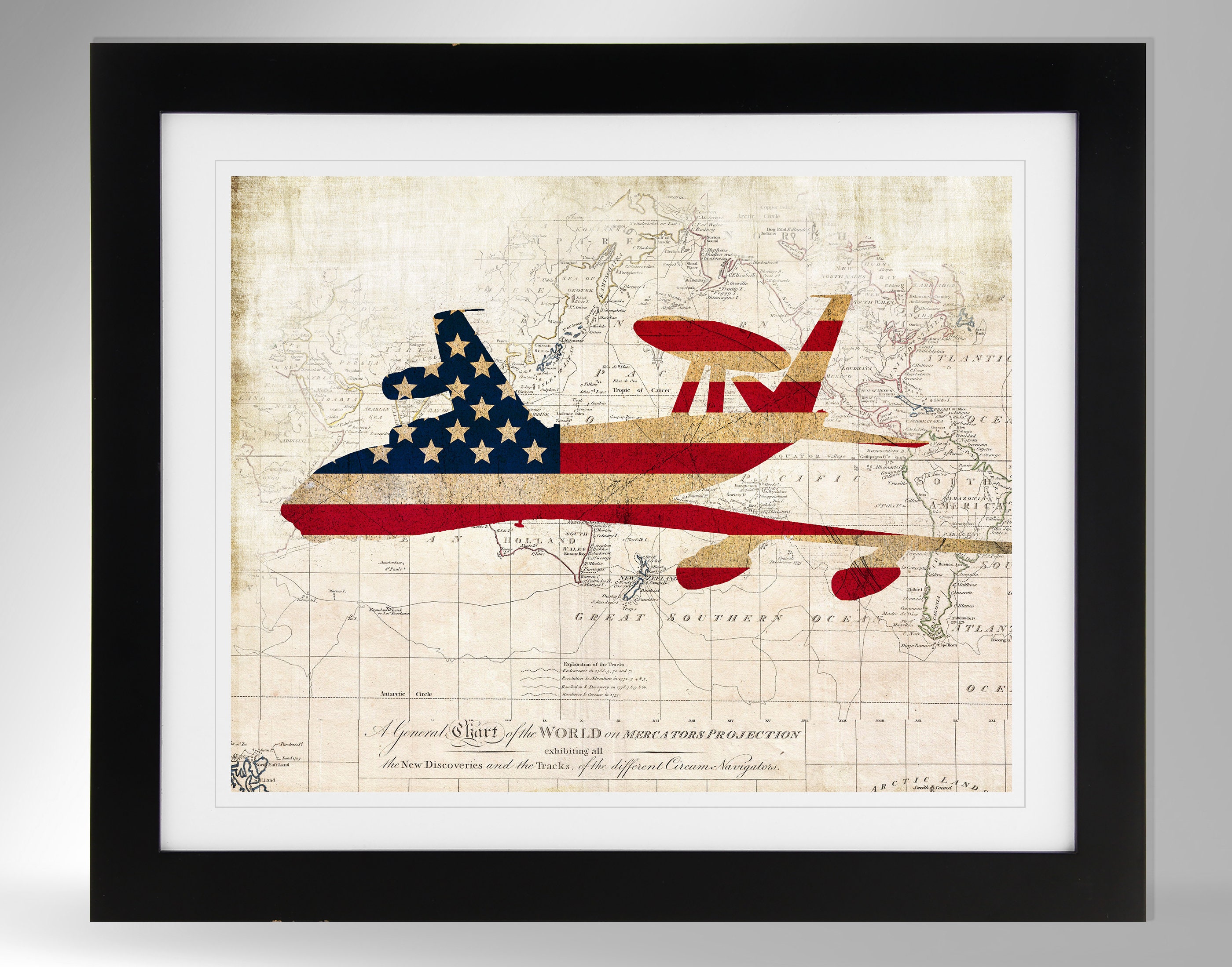 E-3 Sentry Wall Art - Map/Flag Print - 2 Options, AWACS, Boeing, US Air Force, USAF (#217), Not Framed