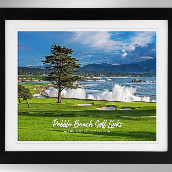 Pebble Beach Golf Links Wall Art - 18th Hole Impressionism Painting-Effect Print (2 Options), US Open Art, (#282), Not Framed