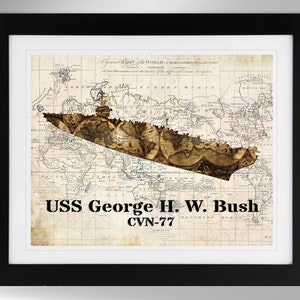 USS George H.W. Bush Aircraft Carrier Map Print Wall Art (2 Options), US Navy, CVN-77, Nimitz Class (#471), Not Framed