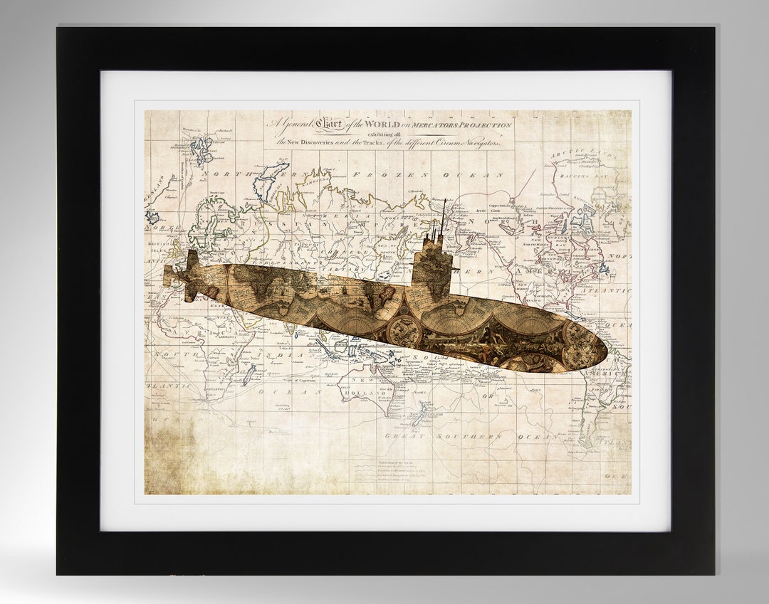 USS Phoenix Nuclear Attack Submarine Map and Flag Silhouette Print