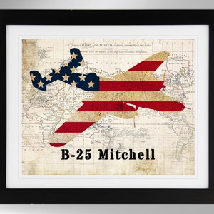 North American B-25 Mitchell Wall Art - Map/Flag Print - 2 Options, Doolittle Raid, US Army Air Force (#417), Not Framed