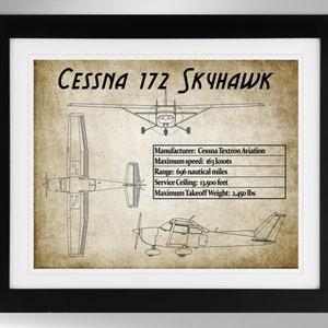 Cessna 172 Airplane w/Specifications Print - Multiple Options (#522), Cessna 172R, Civil Aviation Print Art, Not Framed