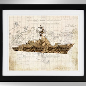 USS James E. Williams Guided Missile Destroyer Map-Flag Silhouette Print Wall Art (6 Options), Arleigh Burke Class, (#780), Not Framed