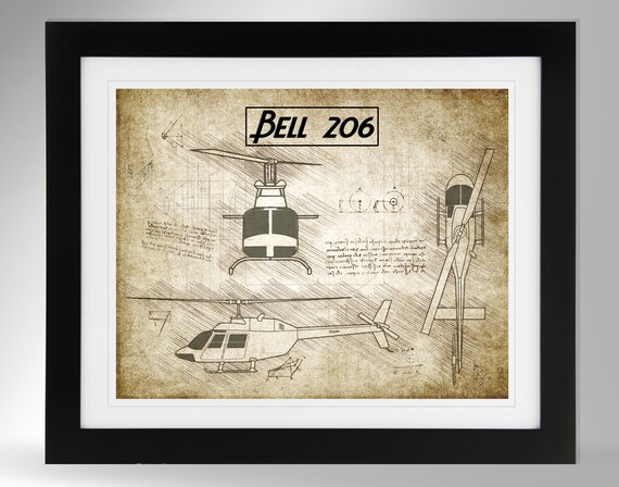 Bell Helicopter 206 Jetranger Sketch Print Multiple Options 647