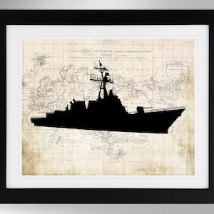 USS Gravely Guided Missile Destroyer Silhouette Print Wall Art (6 Options), Arleigh Burke Class, DDG-107, US Navy, (#791), Not Framed