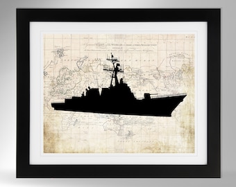 USS Gravely Guided Missile Destroyer Silhouette Print Wall Art (6 Options), Arleigh Burke Class, DDG-107, US Navy, (#791), Not Framed