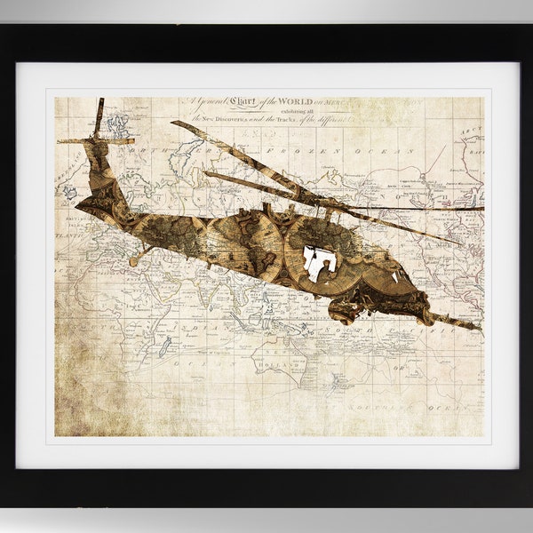 HH-60 Pave Hawk Helicopter Vintage Map Print - Multiple Options (#156), HH60 Pavehawk, US Air Force, Not Framed