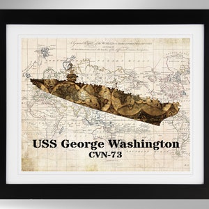 USS George Washington Aircraft Carrier Map Print Wall Art (2 Options), US Navy, CVN-73, Nimitz Class (#463), Not Framed